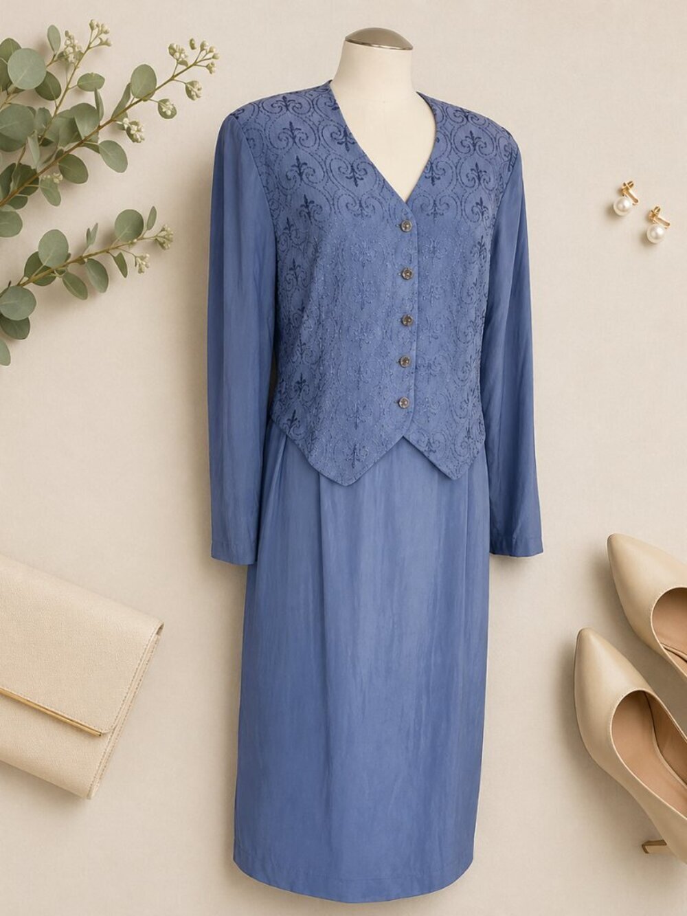 Carol Anderson California Blue Tencel Midi Dress Size 8 Vintage